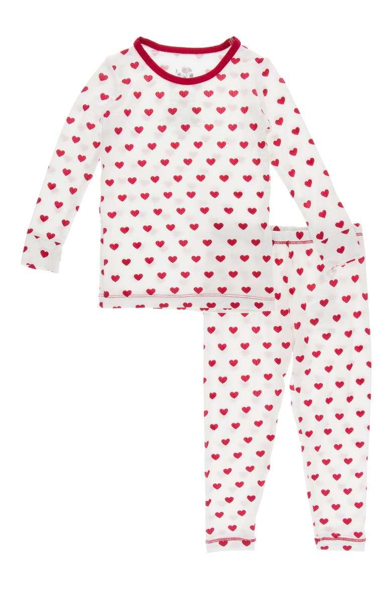 Heart Print Fitted Two-Piece Pajamas, Main, color, NATURAL HEARTS