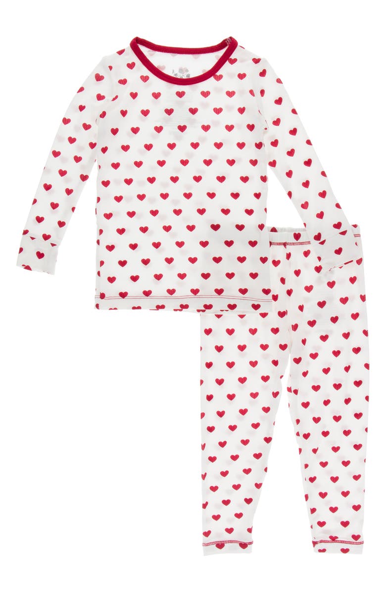 KicKee Pants Heart Print Fitted Two-Piece Pajamas, Main, color, 