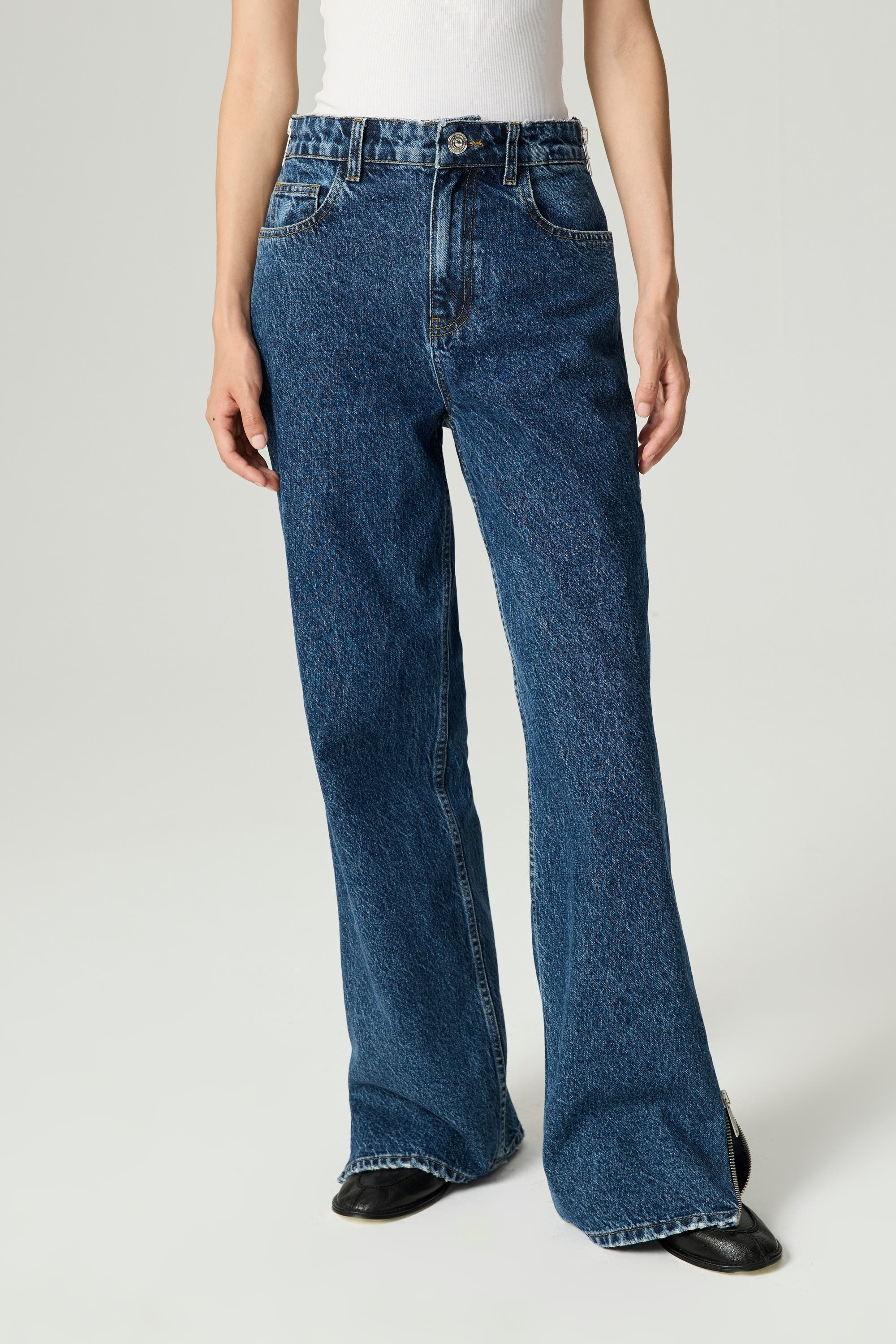 Zip Accent Straight-Leg Denim Pants