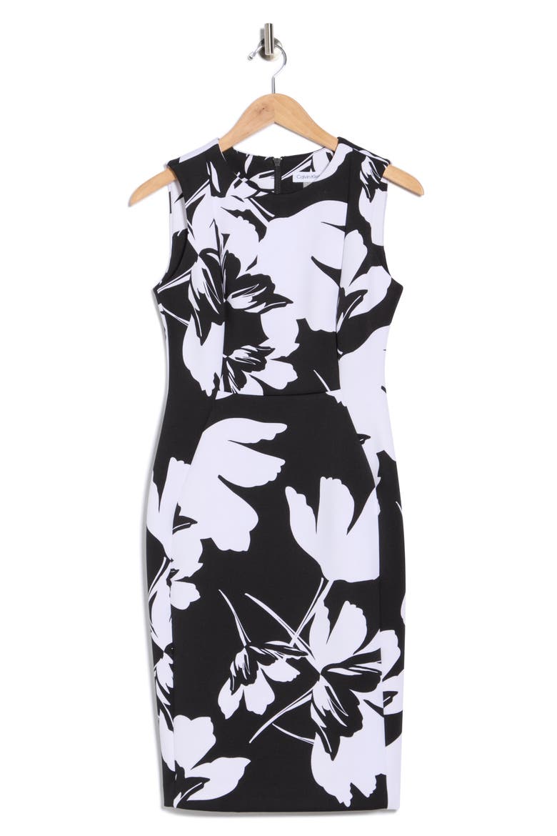 Floral Print Sheath Dress, Alternate, color, BLACK WHITE