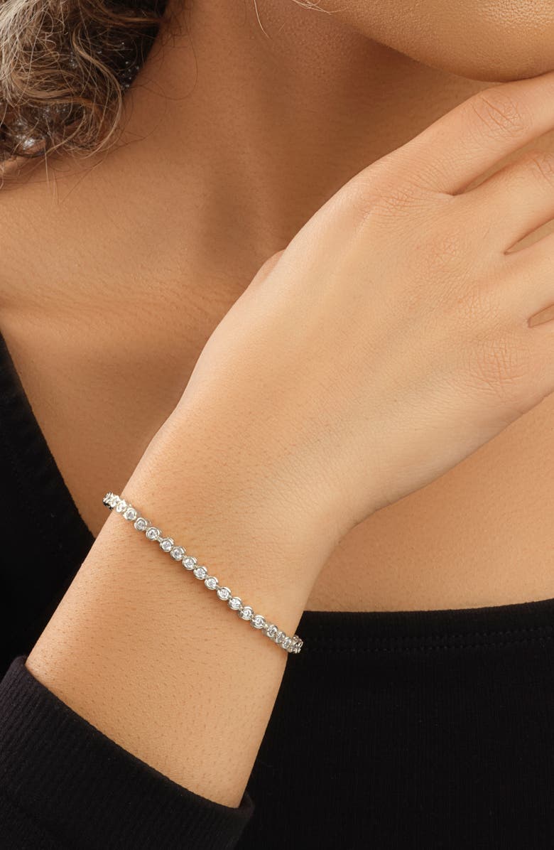 Sterling Forever Rhodium Plated Bezel Cubic Zirconia Tennis Bracelet, Alternate, color,