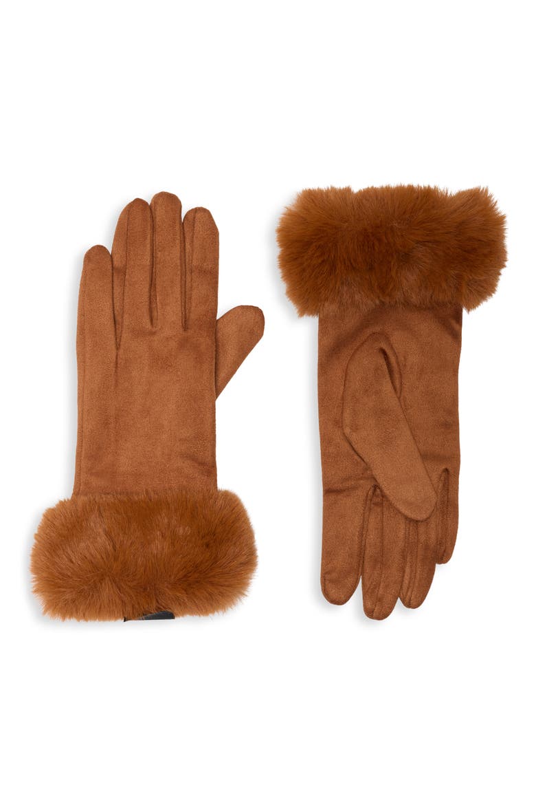 Faux Fur Cuff Leather Gloves, Main, color, BLACK/ BLACK FROST