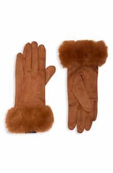 Faux Fur Cuff Leather Gloves