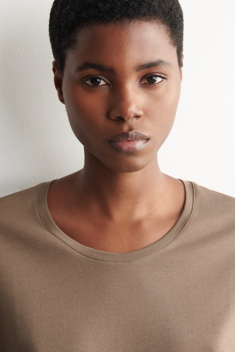 Scoop-Neck Cotton T-Shirt, Alternate, color, BROWN