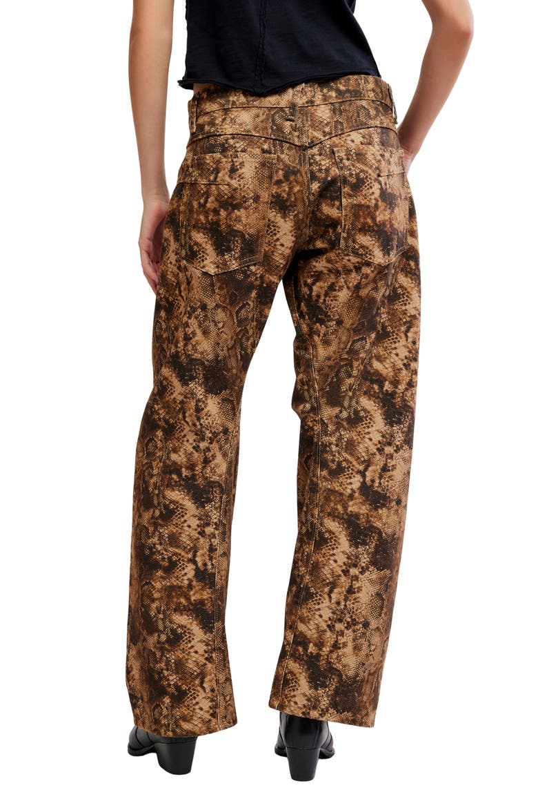 Fable Snakeskin Print Low Rise Arced Wide Leg Jeans, Alternate, color, CHOCOLATE BROWN COMB