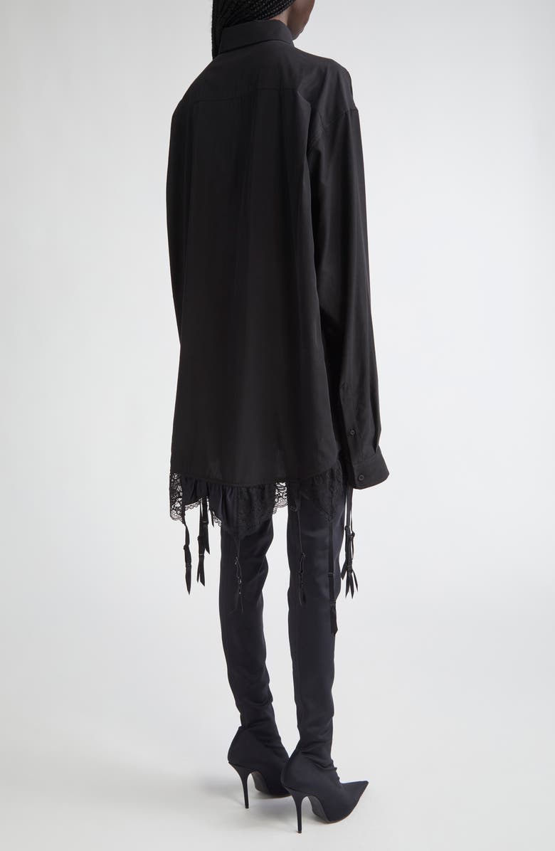 Balenciaga Lingerie Lace Trim Poplin Button-Down Shirt, Alternate, color, 