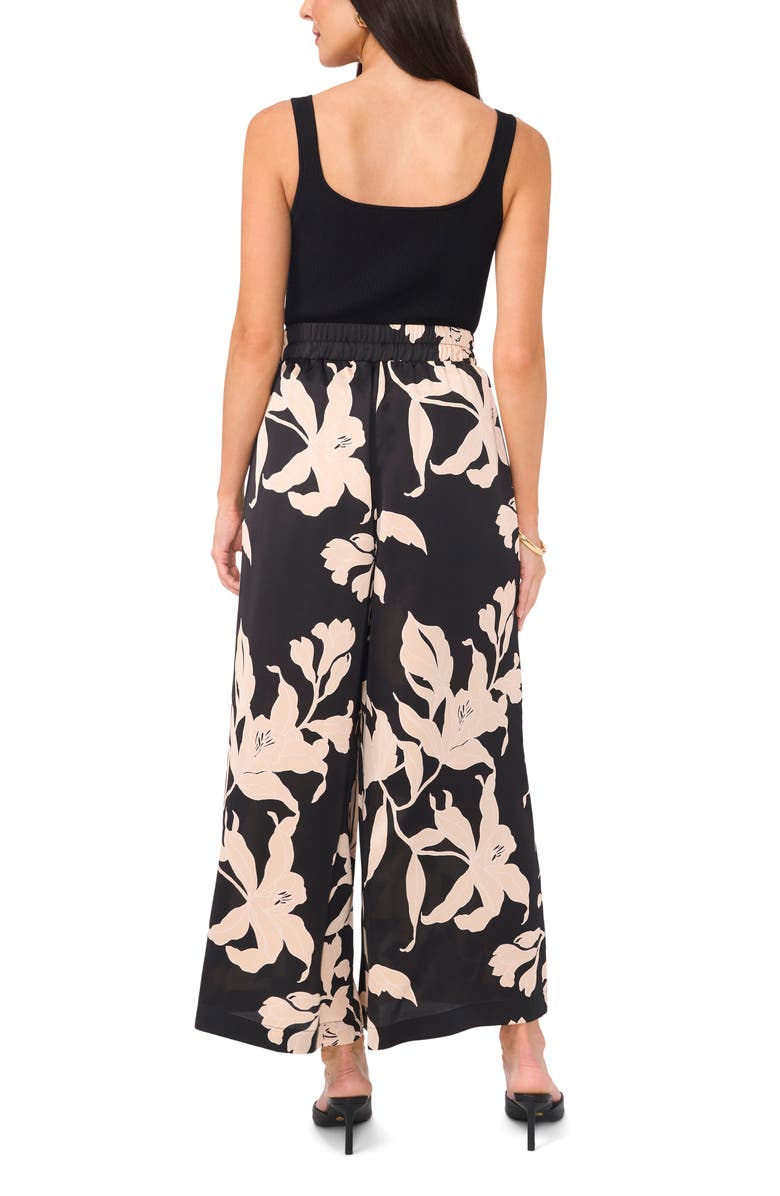 Vince Camuto Floral Drawstring High Waist Satin Wide Leg Pants, Alternate, color, 