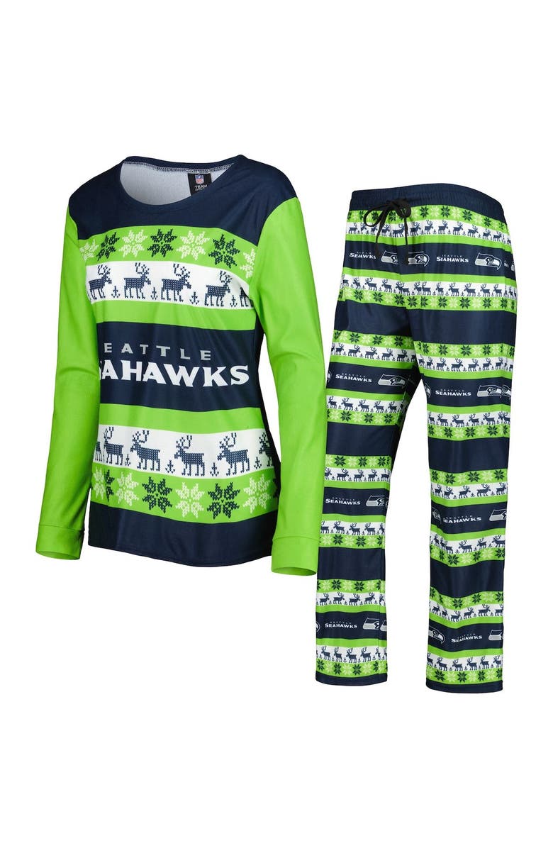 FOCO Women's FOCO Navy Seattle Seahawks Holiday Ugly Pajama Set, Alternate, color, 