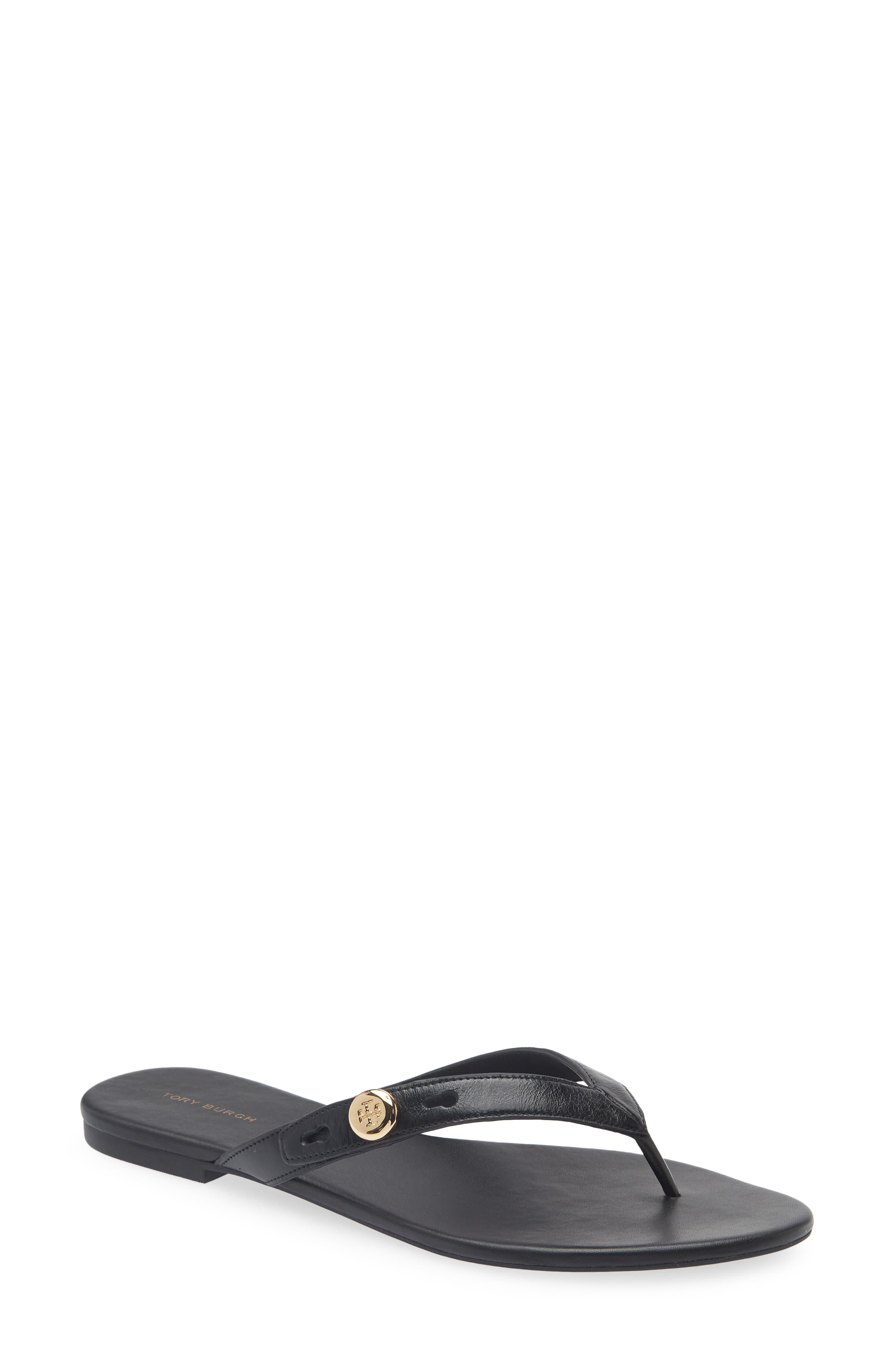 Tory Burch Romy Leather Thong Sandal, Main, color, Perfect Black