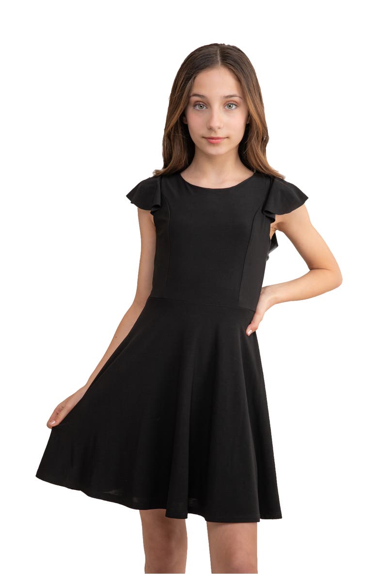 Un Deux Trois Flutter Sleeve Dress, Main, color, Black