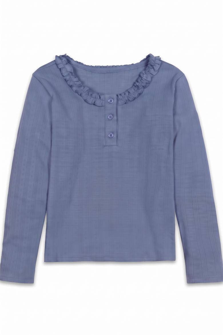 Kids' Organic Cotton Pointelle Henley Top, Main, color, Denim Blue Pointelle