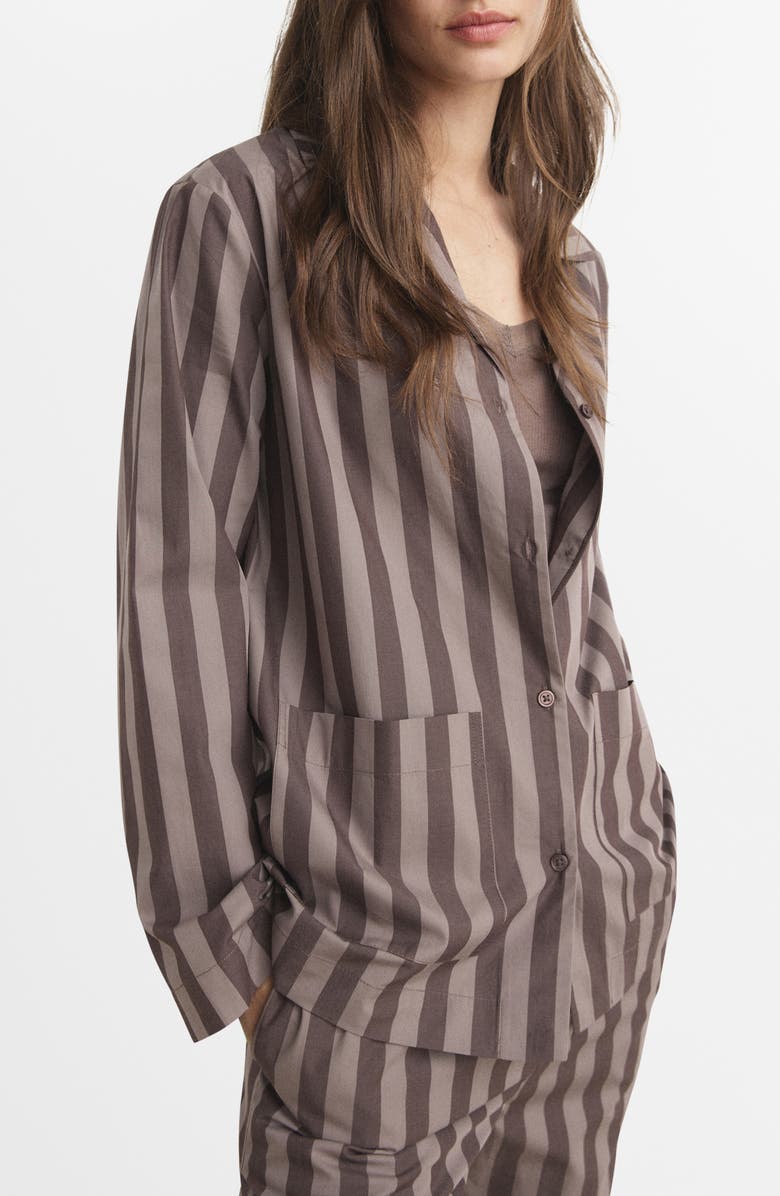 MANGO Stripe Cotton Pajama Top, Main, color, Brown