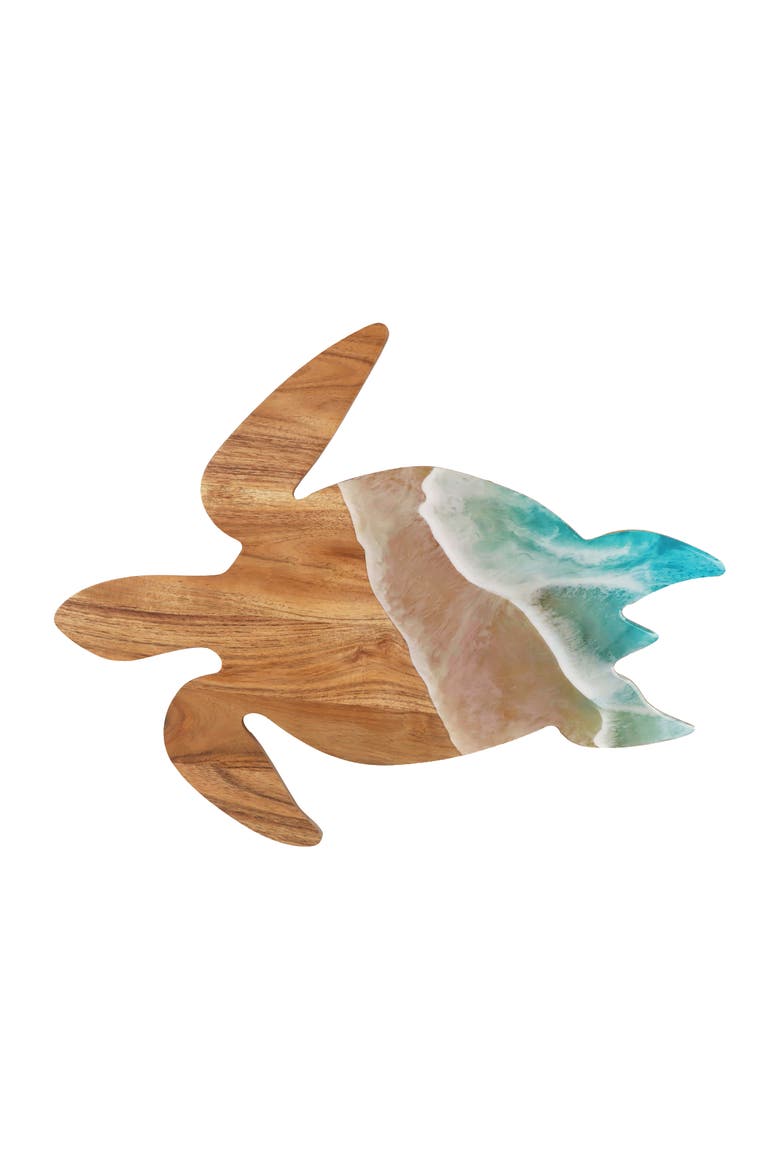 Sea Turtle Wave Coastal Wood Novelty Animal Shaped Serving Platter 12.5" x 16", Main, color, Blue