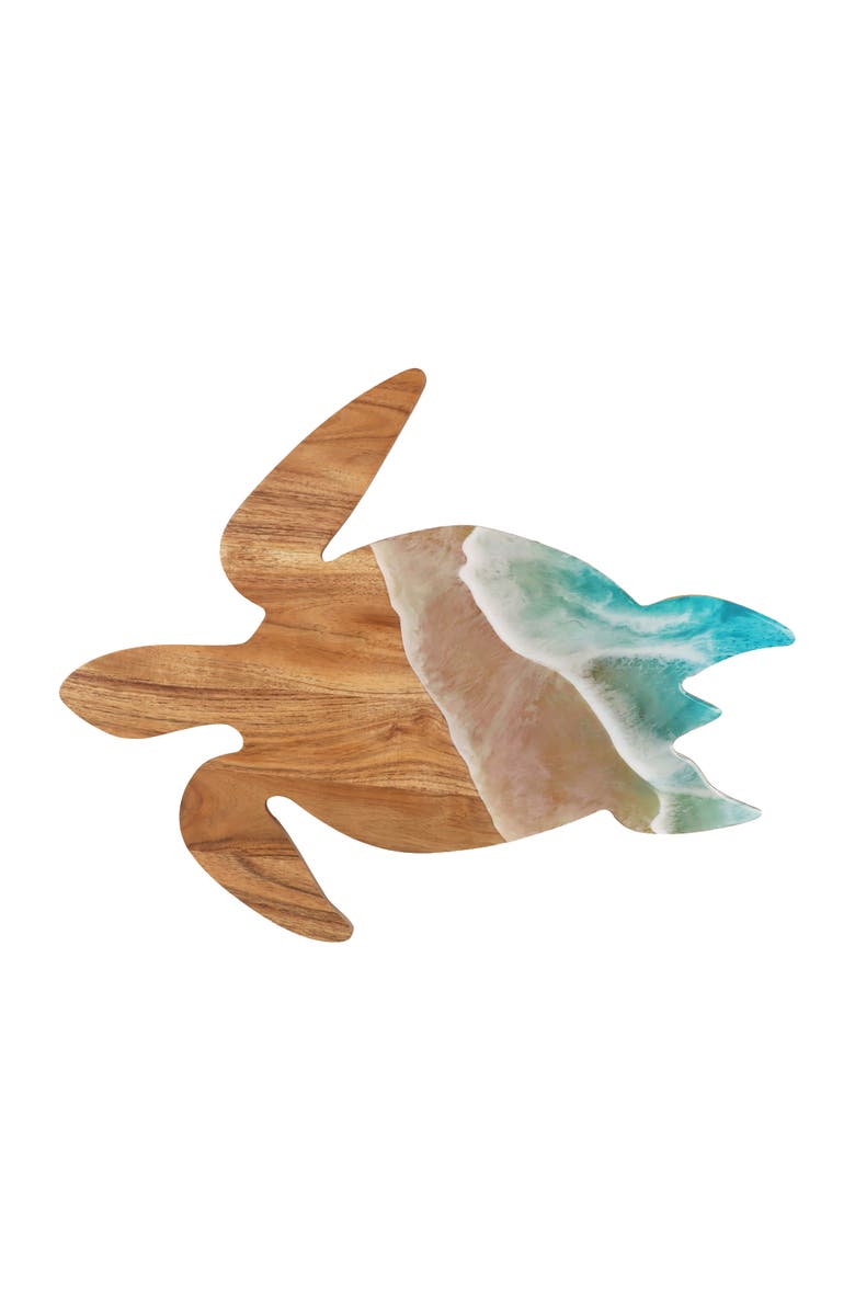 Gallerie II Sea Turtle Wave Coastal Wood Novelty Animal Shaped Serving Platter 12.5" x 16", Main, color, Blue