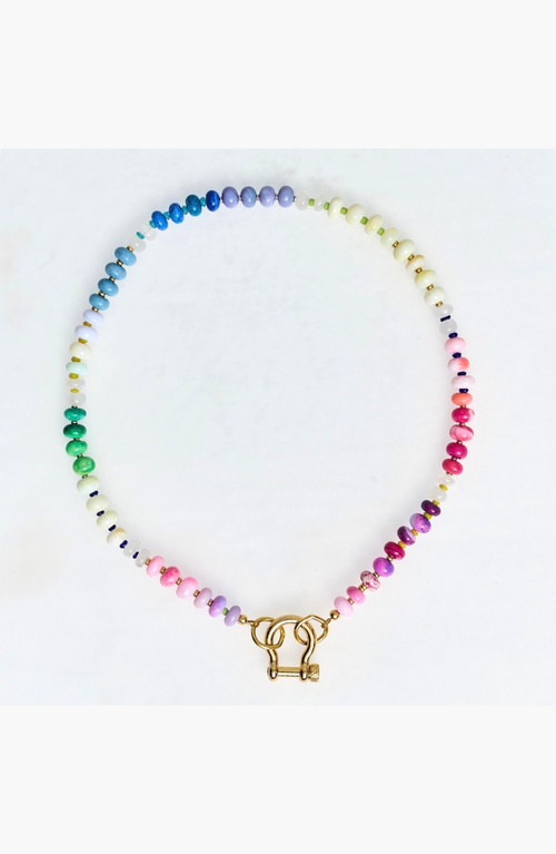 Shop Spicy Dan Winnie Gender Inclusive Rainbow Opal And Moonstone Necklace In Multi