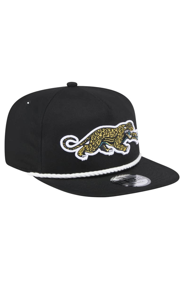 New Era Men's New Era  Black Jacksonville Jaguars Throwback Crawl Lockup Golfer Snapback Hat, Alternate, color, 