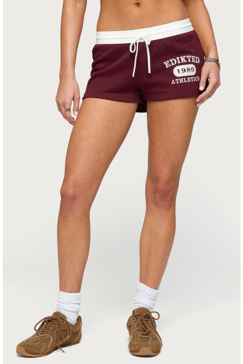 Athlete Contrast Waist Drawstring Micro Shorts, Main, color, BURGUNDY
