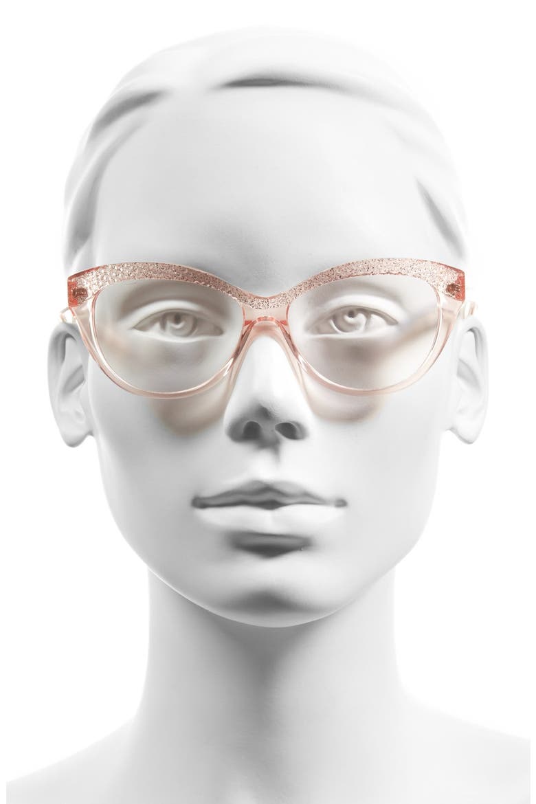 'zabrina' 52mm reading glassesÂ, Alternate, color, TRANSPARENT PINK GLITTER