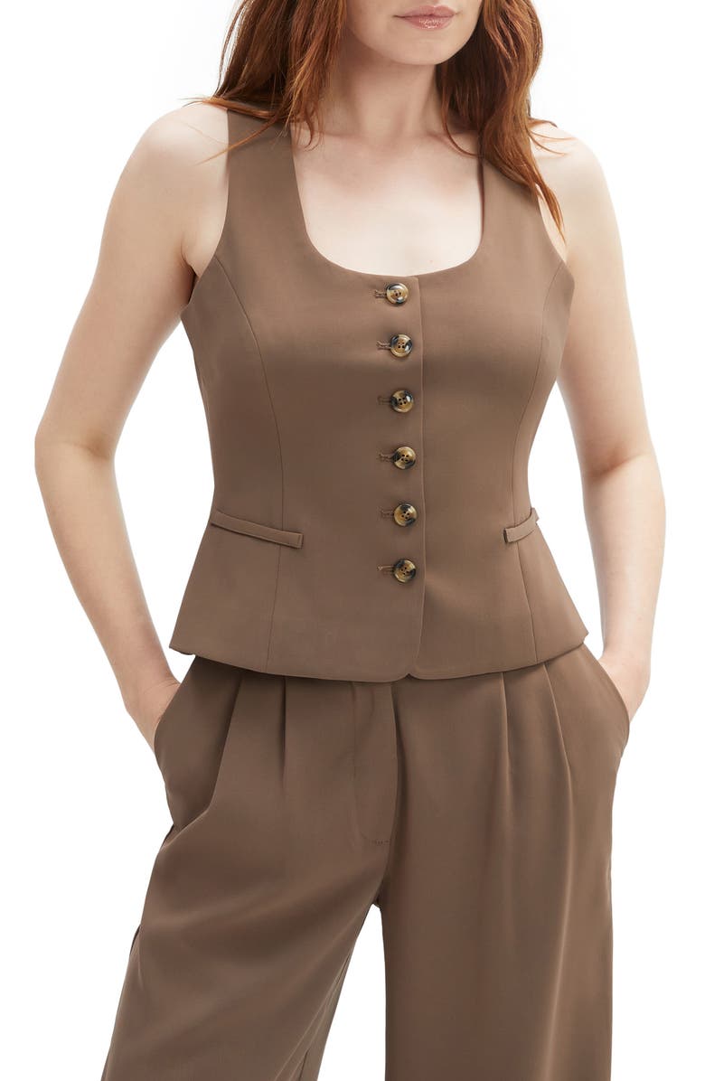Bardot Azilia Button Vest, Main, color, Coffee Brown