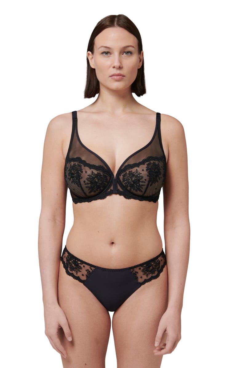 Simone Perele Intrigue Sheer Full Coverage Underwire Plunge Bra, Alternate, color, Black