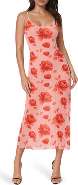 bebe Printed Mesh V-Neck Maxi Dress