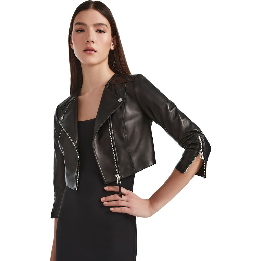 Rudsak Winni Black Cropped Leather Biker Jacket For Women In Black