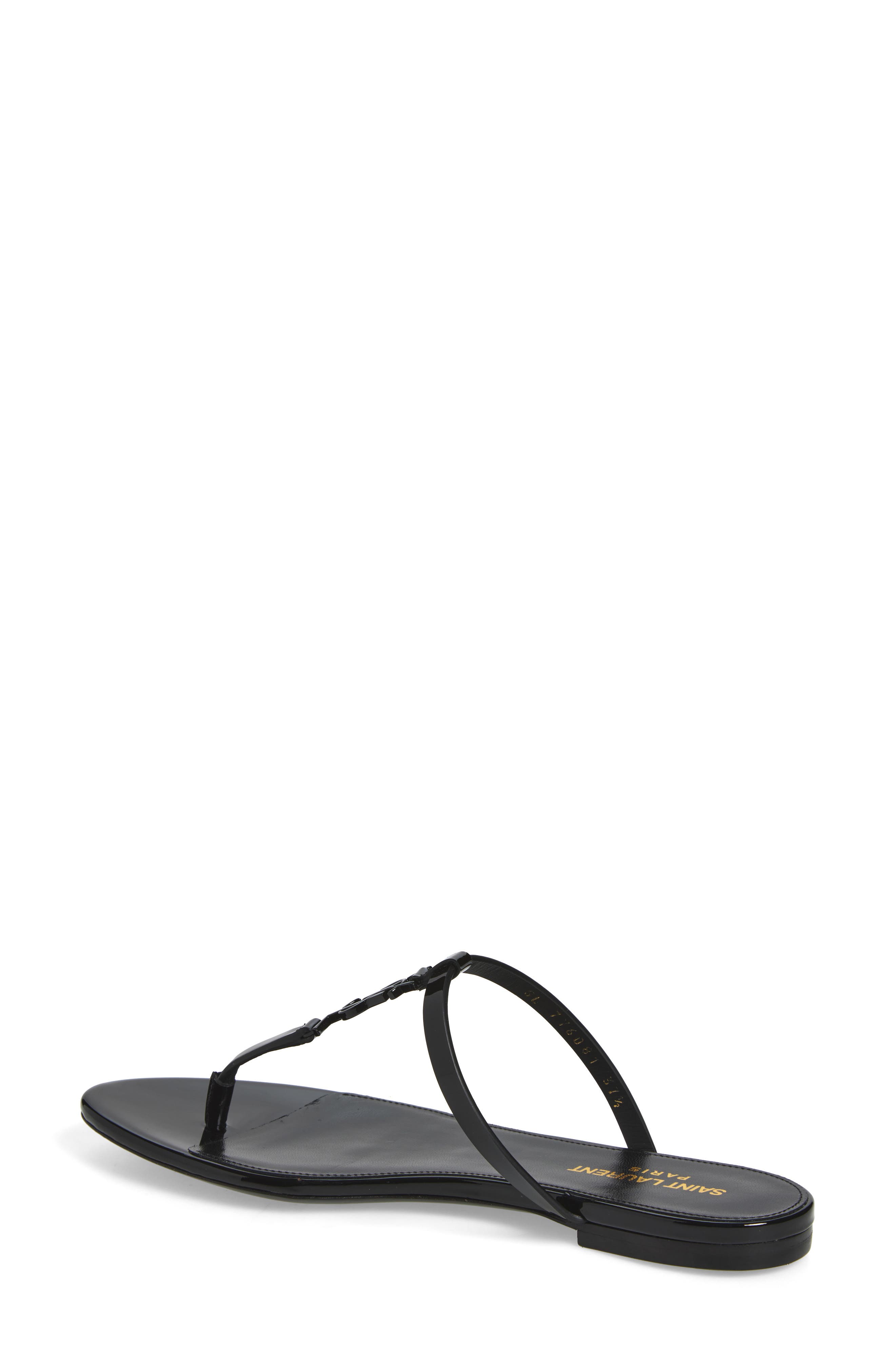 Cassandra YSL Logo T-Strap Sandal, Alternate, color, BLACK
