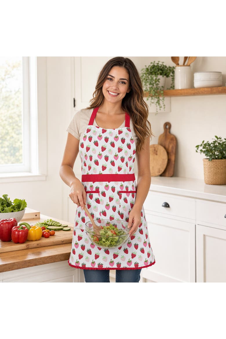 Strawberries Apron Pink Cotton Everyday, Alternate, color, Pink
