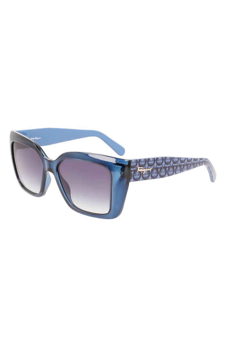 FERRAGAMO Gancini 55mm Gradient Rectangular Sunglasses, Alternate, color, Transparent Blue