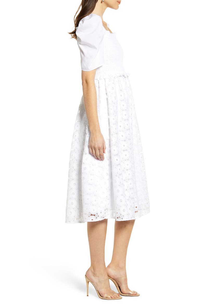 Smocked Waist A-Line Dress, Alternate, color, WHITE