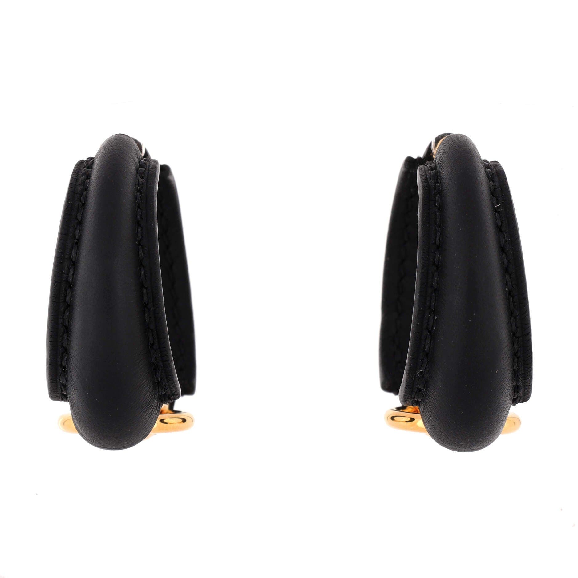 Pre-Owned Hermes Epure Equestre Earrings Leather with Metal Large, Alternate, color, Black