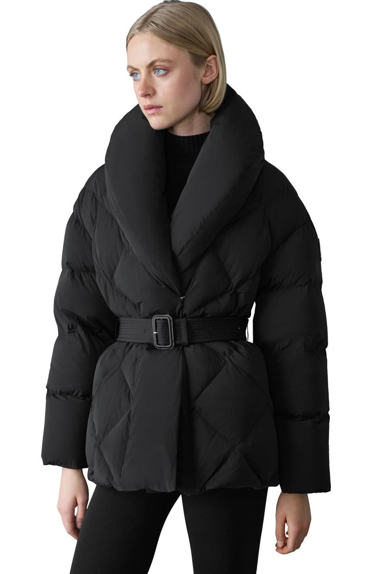 Olive Belted Quilted Down Jacket, Alternate, color, BLACK