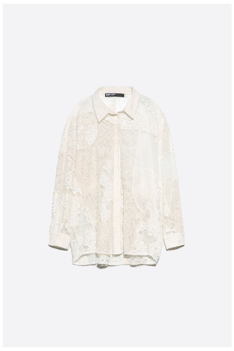 Oversize Lace Patchwork Shirt, Alternate, color, IVORY
