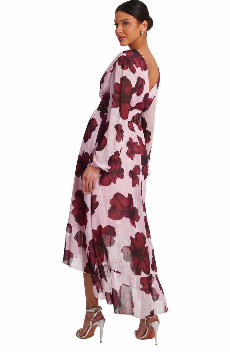 QUIZ Floral Midi Dip Hem Dress, Alternate, color, Blush