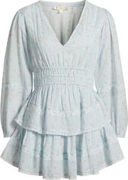 LoveShackFancy Rosamina Floral Long Sleeve Tiered Cotton Minidress