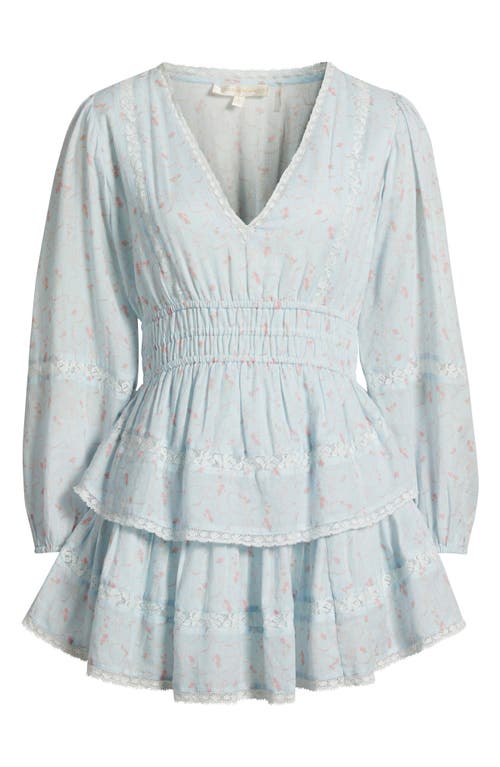 Loveshackfancy Rosamina Floral Long Sleeve Tiered Cotton Minidress In Blue
