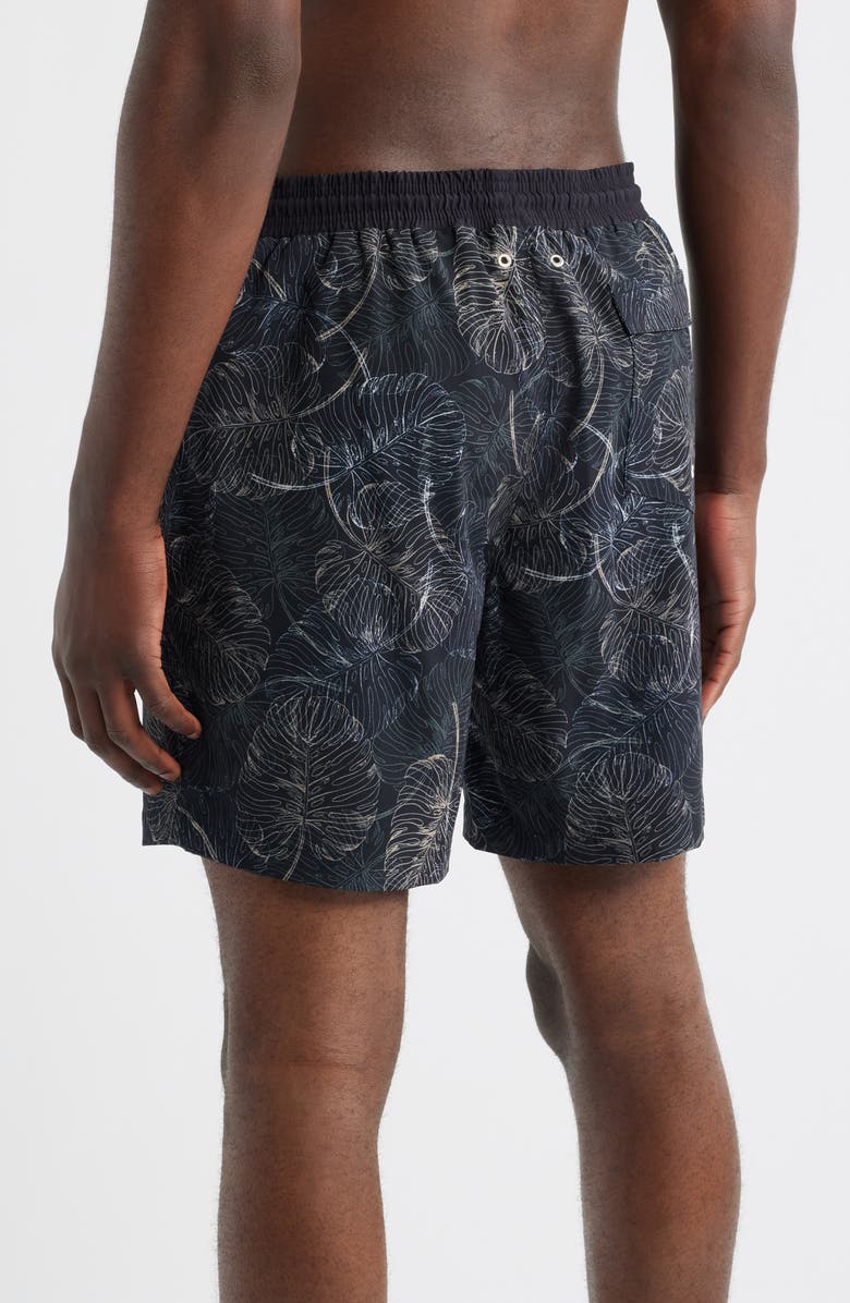 Stone Rose Jungle Monstera Print Swim Trunks, Alternate, color, 