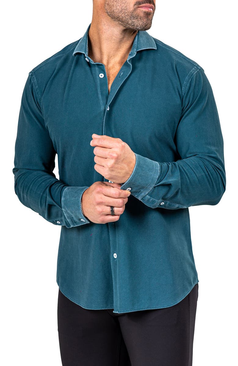 Maceoo Eins Marthy Contemporary Fit Button-Up Shirt, Alternate, color, Green