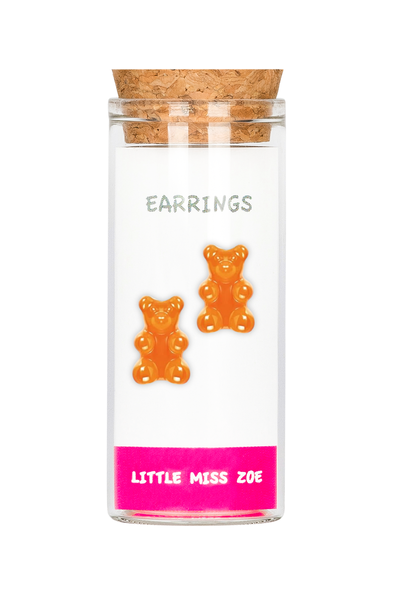 Kids' Sterling Silver Gummy Bear Stud Earrings in Gift Bottle, Main, color, Orange