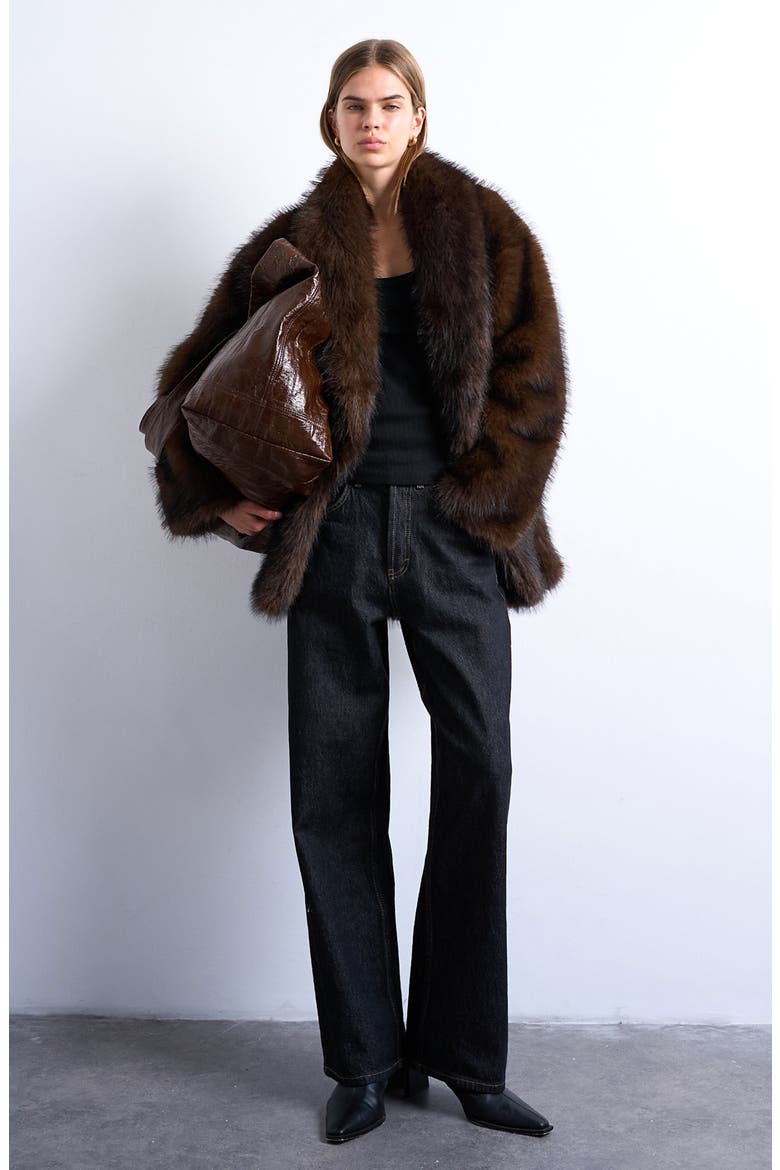 Faux Fur Shawl Collar Coat, Alternate, color, BROWN