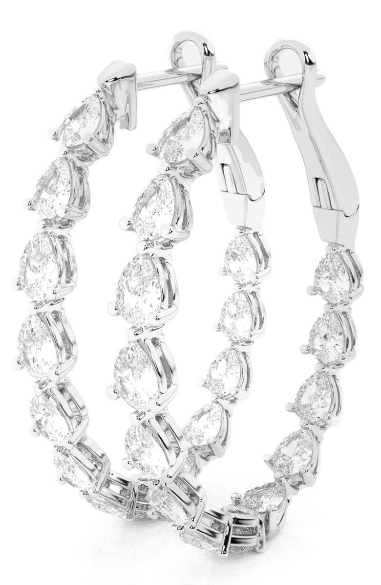 Badgley Mischka Collection 14K White Gold Near Colorless Lab Grown Pear Diamond Hoop Earrings, Main, color, 