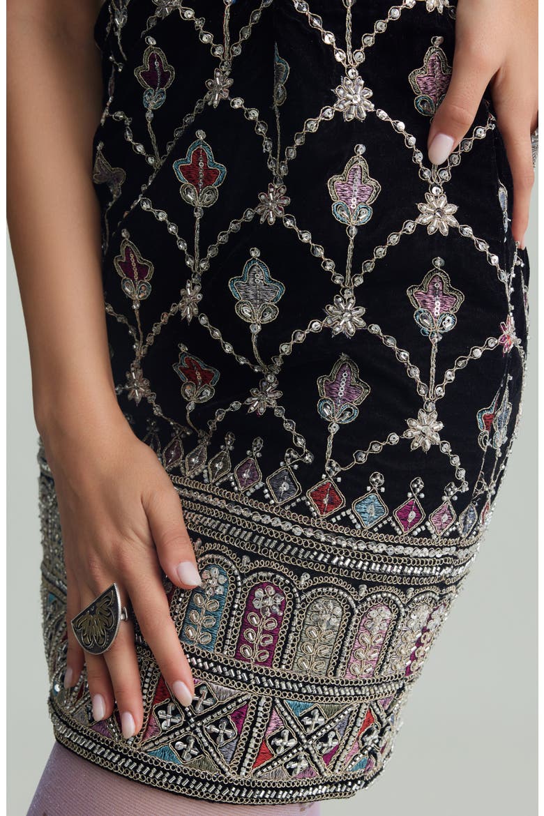 Sarina Sleeveless Embroidered Minidress, Alternate, color, BLACK