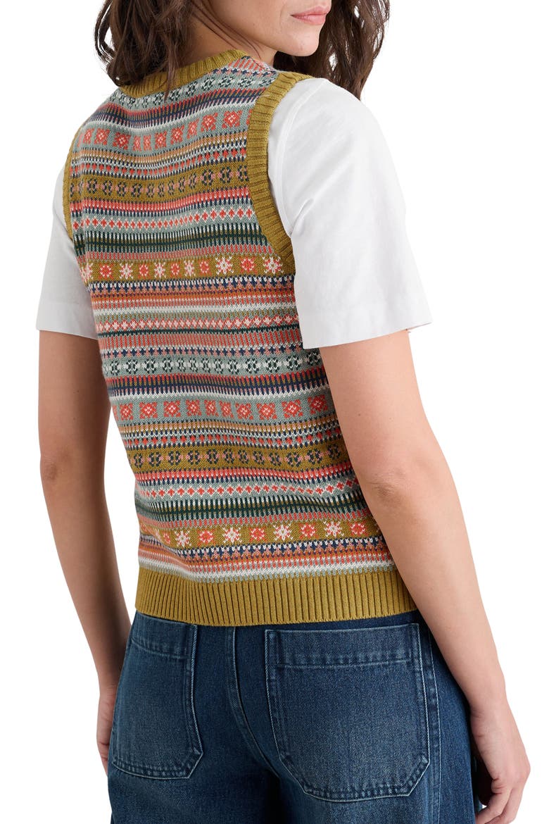 Cove Cottage Fair Isle Organic Cotton Sweater Vest, Alternate, color, KNIT CARVED RELIEF PEAR MULTI