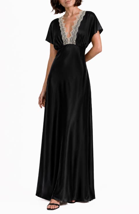 Paige Lace Trim Satin Maxi Dress