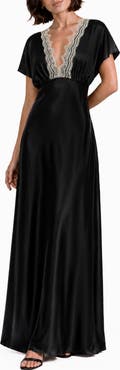 Love By Design Paige Lace Trim Satin Maxi Dress