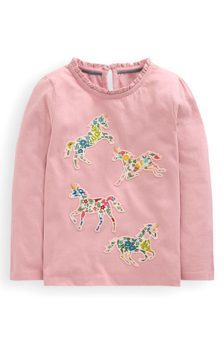 Mini Boden Kids' Unicorn Appliqué Cotton Graphic T-Shirt, Main, color, Vintage Pink Unicorn