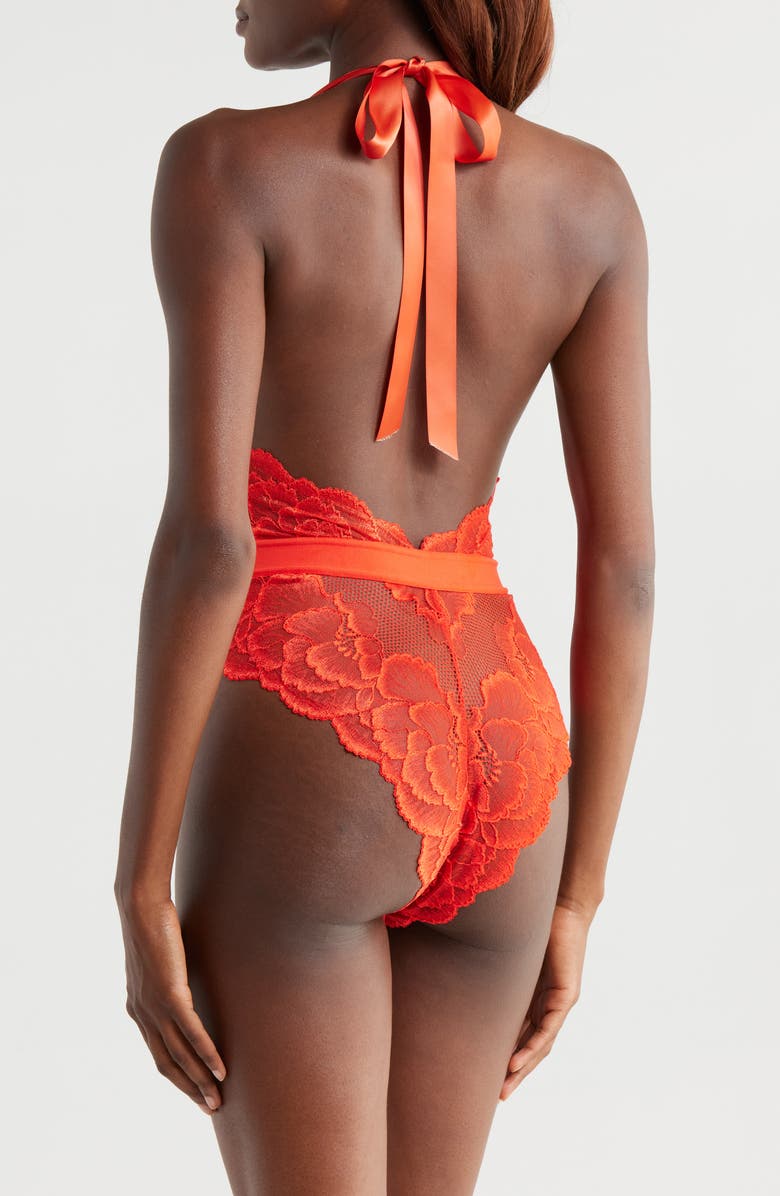 KILO BRAVA Floral Lace Halter Teddy, Alternate, color, Tigerlily