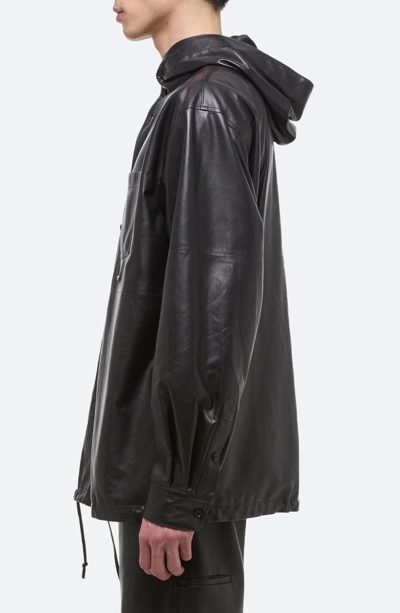 Helmut Lang Hoodie Lambskin Leather Button-Up Shirt, Alternate, color, 