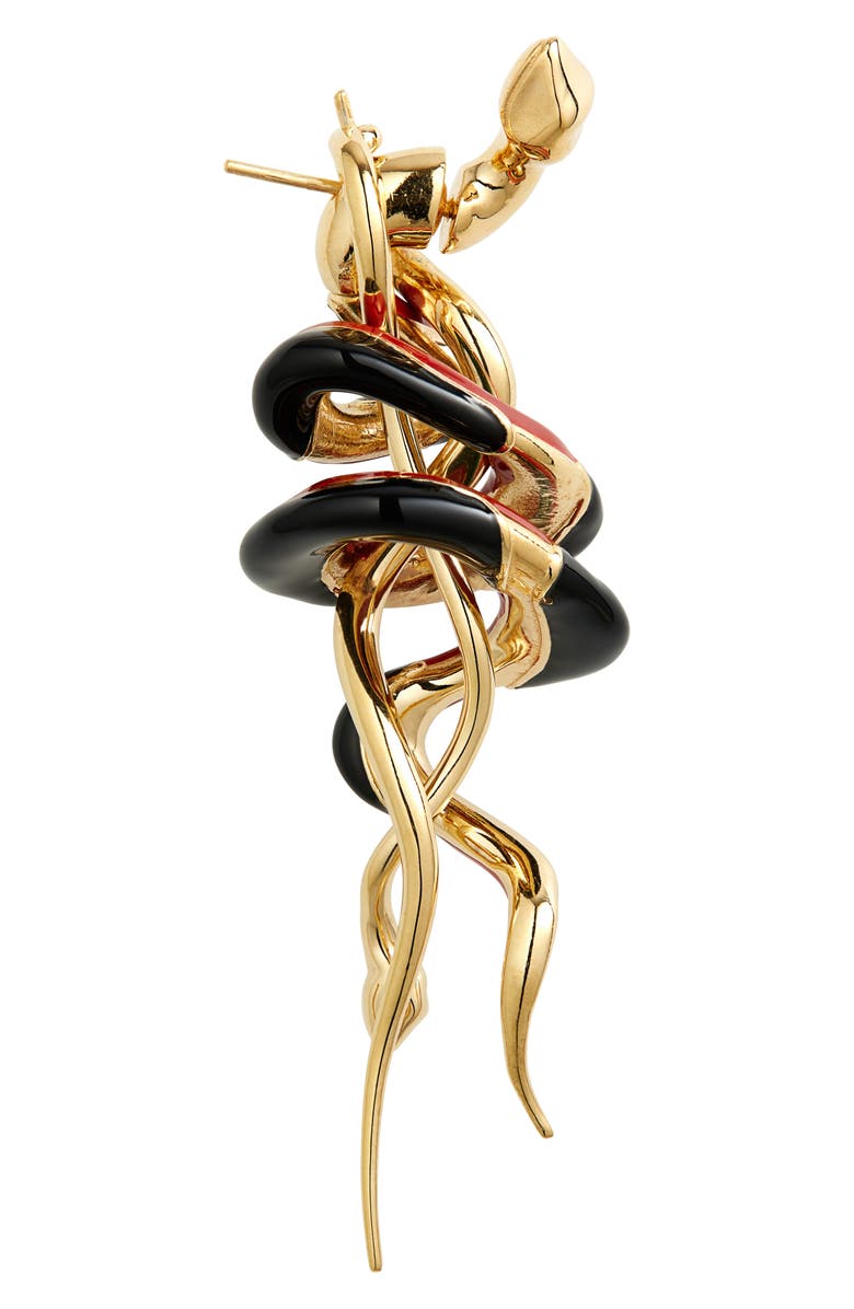 Bottega Veneta Enamel Spiral Snake Front Back Earrings, Alternate, color, Petrol/ Black