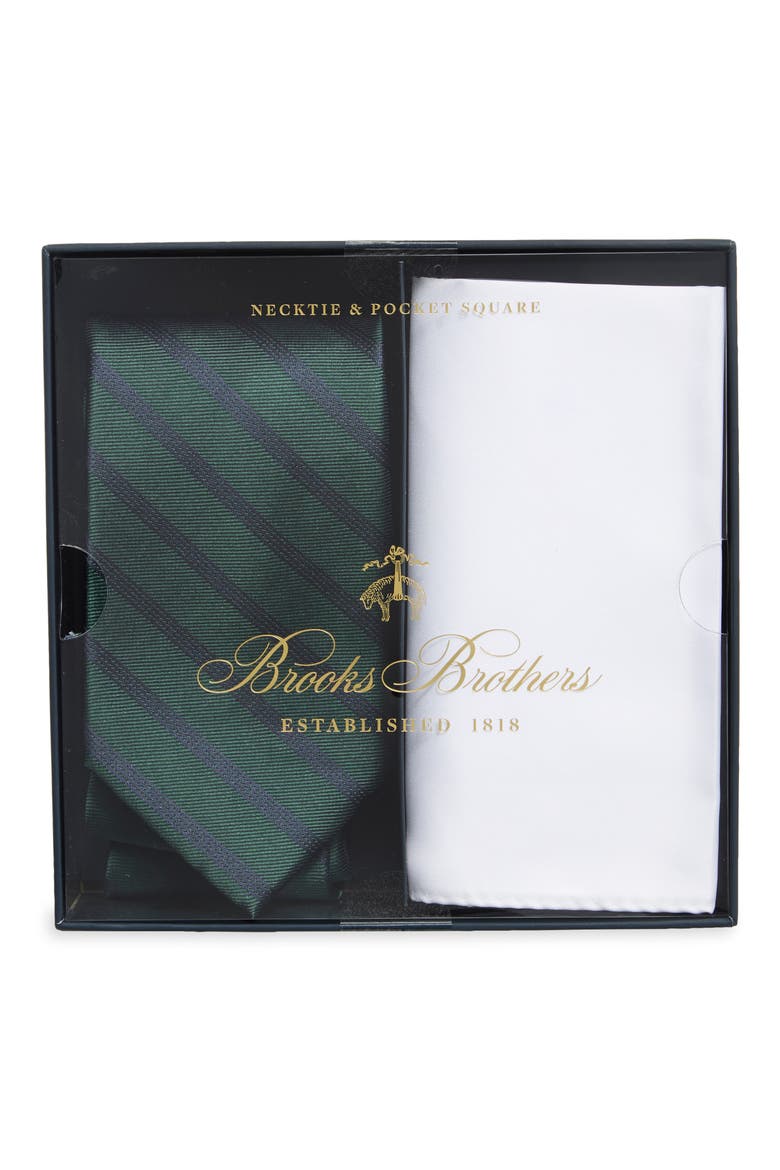 Mini Track Stripe Tie & Pocket Square Set, Main, color, HUNTER